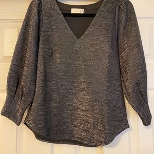 Anthropologie RO&DE Women's 3/4 Sleeve Metallic V-Neck Top Size XS